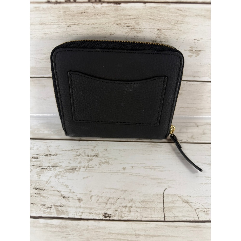 Kate Spade Black Pebbled Leather Floral Applique Zip Around Bifold Small Wallet - Picture 3 of 4